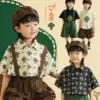 纯棉衬衫套装2025夏新款男宝宝森系衬衣