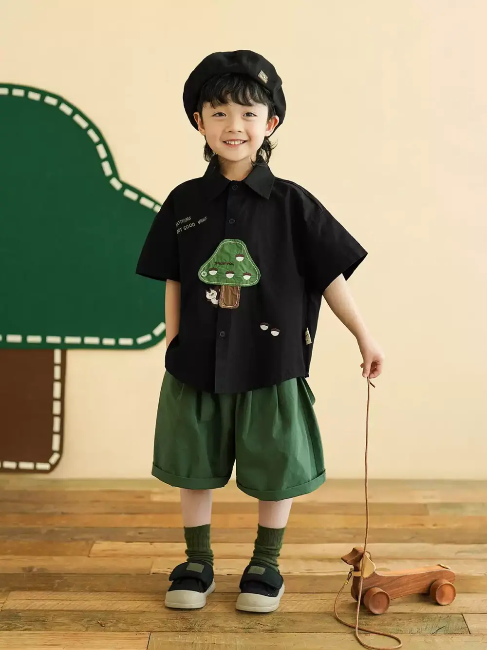 纯棉衬衫套装2025夏新款男宝宝森系衬衣