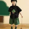 纯棉衬衫套装2025夏新款男宝宝森系衬衣